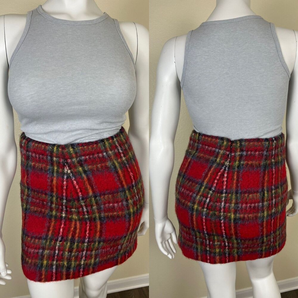 Lauren Ralph Lauren Women Size 10 Red Plaid Mohair Pencil Mini Skirt Preppy NEW - Picture 5 of 16